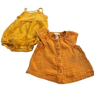 Cat & Jack Baby Girl 6-9M Mustard Yellow Bundle with Romper and Shirt